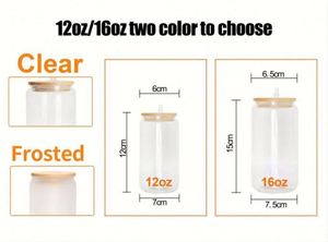 En stock : Verres à bière en verre transparent ou givré de 12 oz et 16 oz, type Mason Jar, vierges pour sublimation, avec couvercle en bambou et paille - Product Image 3