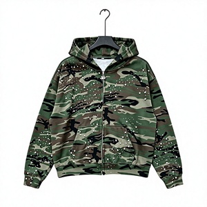 Sudadera con Capucha Oversize Personalizada de 330 g/m² con Cremallera Frontal y Lavado Ácido para Hombre, Ecológica, con Estampado Camuflaje, Multitalla, con Pedrería de Perlas - Product Image 3