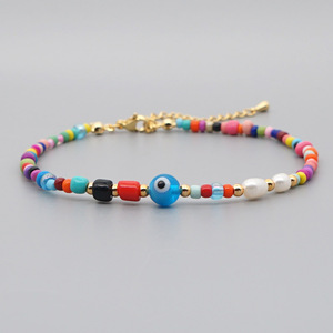 Bracelet <span class=keywords><strong>Miyuki</strong></span> en vrac tendance macramé turc bleu petite <span class=keywords><strong>perle</strong></span> <span class=keywords><strong>de</strong></span> riz perlée mauvais œil plaqué or 18 carats pour femme - Product Image 6