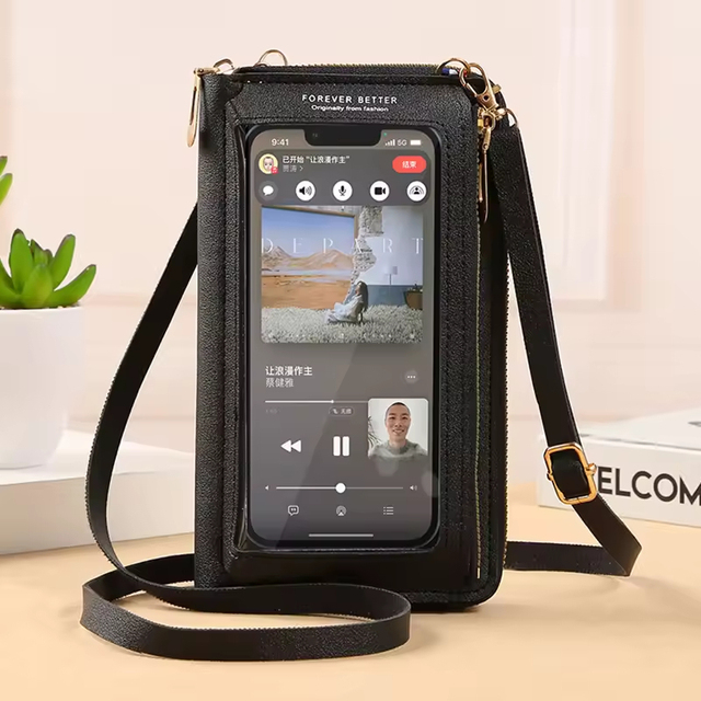 Trending Clear PVC Touchable Screen Phone Bags for All Phones Adjustable Shoulder Strap Crossbody Mobile Phone Bags for iPhone