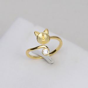 Wenchi S925 Silver Kitten Ear Opening Female Livelihood DIY <b>Pearl</b> <b>Ring</b> Accessories 7-8 Empty Stand 24-Tide Fashion <b>Rings</b> Model - Product Image 4