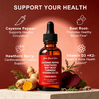 Richtek Gouttes de Poivre de Cayenne, Baies d'Aubépine, Racine de Betterave, Curcuma – Liquide Oral 8-en-1 pour le Soutien Immunitaire, Vitamine K2 D3, Circulation Sanguine et Acide Nitrique