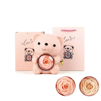 Boîte à bijoux de luxe avec roses éternelles, adorable ours rotatif en acrylique avec rose éternelle, cadeau pour la Saint-Valentin et Noël
