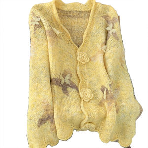 Gentle Style Yellow Three-Dimensional <b>Butterfly</b> Jacquard Sweater Cardigan Women Autumn Winter Beautiful Handmade Flower Knit <b>Top</b> - Product Image 1