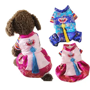 Toptan sevimli tasarım geleneksel Hanbok Pet giysi kostümleri kış sıcak köpek elbiseler yavru dış giyim