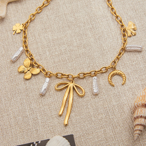 Collar de diseño 18K oro Acero inoxidable perla <span class=keywords><strong>herradura</strong></span> <span class=keywords><strong>arco</strong></span> trébol de cuatro hojas collar joyería al por mayor - Product Image 3