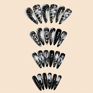 Faux ongles longs en forme d'amande pour Halloween, 24 pièces, pré-faits, réutilisables, pour manucure, pour fête cosplay, style DIY - Product Image 3
