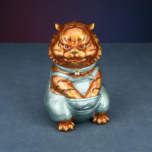 Colored Copper Dingdang Tiger Figurine Zodiac <b>Craft</b> Office Desk Decoration Feng Shui Style Personal Gift - Product Image 3