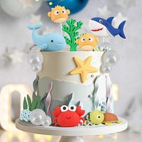 Ensemble de décoration de gâteau sur le thème des animaux marins : Requin, Crabe, Baleine, Tortue, Poisson-bouffant, Corail, Étoile de mer, Bulle sous la mer – Fournitures d'anniversaire