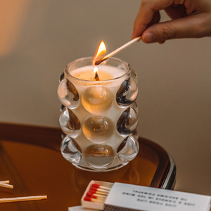 2025 nouveau Design luxe <span class=keywords><strong>Woodwick</strong></span>/coton mèche bulle verre bougies marque privée vanille cire de soja bougie pour cadeau - Product Image 1