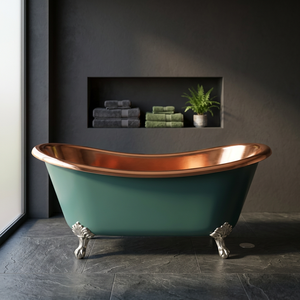 Baignoire autoportante en cuivre à pattes de chat, ovale, martelée, en métal, pour salle de bain domestique adulte - Indian Home Crafts - Product Image 1