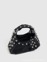 Sac à bandoulière tendance en cuir PU noir clouté à rivets avec fermeture éclair pour femme, nouveau style 2026, polyvalent