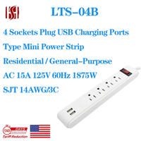 Stop Kontak Ekstensi 4 Lubang dengan Pelindung Lonjakan Arus dan USB, Harga Kompetitif, ETL 125V, 3 Kaki