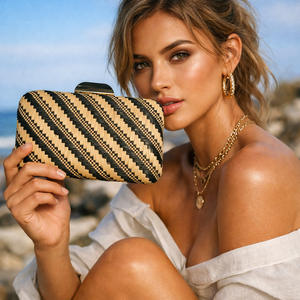 Sac à main tendance pour femmes, pochette en paille et polyester tissé, soirée, mariage, bal, cocktail, vacances, hiver, printemps - Product Image 1