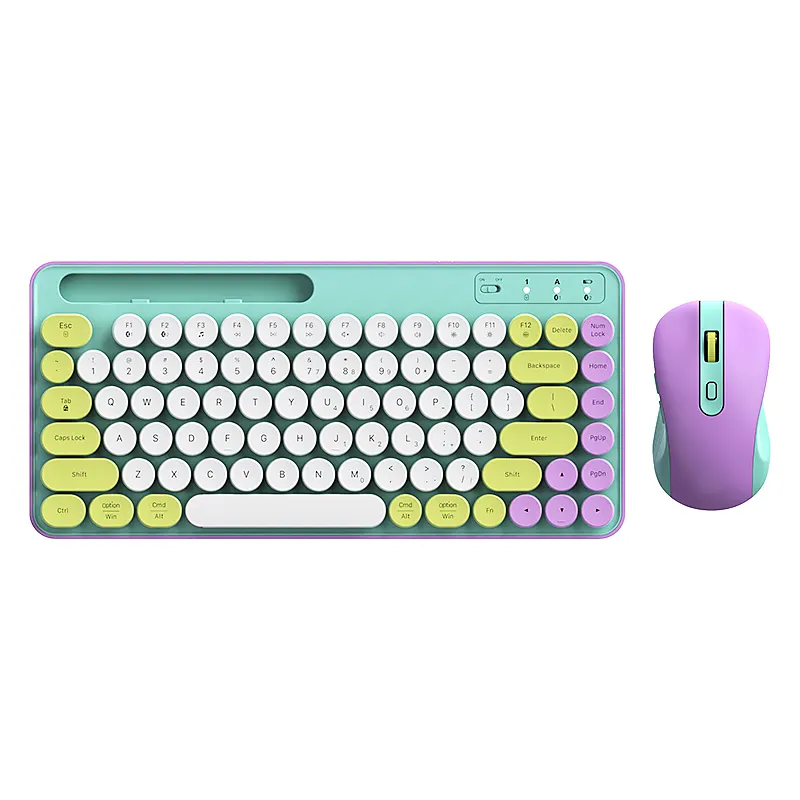 Round Keycaps 83 Keys Wireless Keyboard and Mouse Combo 2.4GHz Colorful Typewriter Computer Wireless Keyboard with Phone Holder