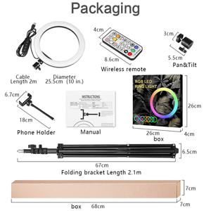 Anneaux lumineux LED RGB circulaires de photographie de 10 pouces à 16 couleurs, dimmables, 2022, éclairage de 360 degrés avec trépied - Product Image 6