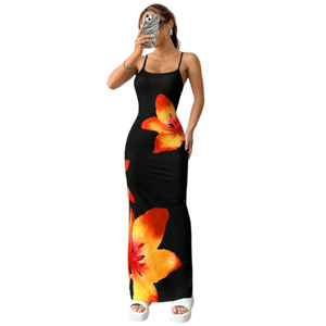 Vestido Casual <span class=keywords><strong>Elegante</strong></span> <span class=keywords><strong>para</strong></span> Mujer, Corte Entallado, Hombros Descubiertos, Estampado Floral en Contraste, Sin Mangas, <span class=keywords><strong>para</strong></span> la Noche - Product Image 3