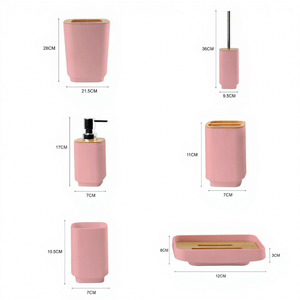 Luxury Optional Color 6-Piece Plastic Bathroom Accessory <b>Set</b> Includes <b>Soap</b> Dispenser Trash Can Toilet Brush <b>Soap</b> Dish Cup - Product Image 5