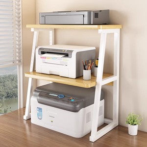 Desktop Printer Stand Double Layer Storage Rack For Office Desk Freestanding Organizer With Wooden Top And Metal Frame - Product Image 3