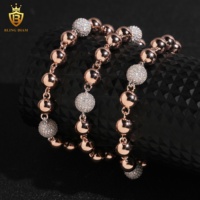 8mm personnalisé glacé boule perlée longues perles collier 925 chaînes en argent Sterling or Rose pour hommes rappeur mode Hip Hop bijoux