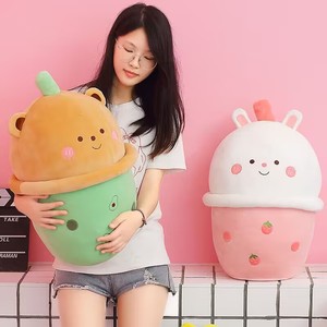 Ruunjoy 50cm leche Boba Plushie Kawaii taza de té juguete de peluche suave relleno rosa fresa sabor sostener almohada bola Bubo cojín Juguetes - Product Image 5