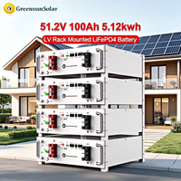 Batterie solaire Greensun 5,12 kWh 51,2 V 100 Ah au lithium pour système de stockage domestique