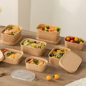 Fabricant de bol en papier personnalisé bol à salade en papier jetable rond carré chauffant bol en papier kraft jetable carré avec couvercle en PET - Product Image 1