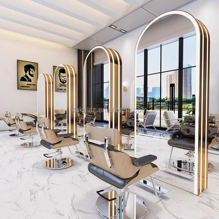 Зеркало из нержавеющей стали для салона, зеркало для парикмахерской со световым зеркалом