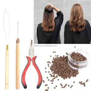 Hair Extension Tool Kits with Pliers Pulling Hook Bead Device and Micro Rings for I-Tip/Stick Tip/Feather Hair Extensions