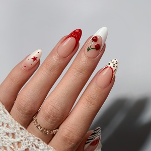 BTARTBOX French Style Artificial Fingernails <b>Set</b> Wholesale Almond Handmade 3D Cherry Soft Gel Bulk False Fake <b>Nails</b> Press on - Product Image 1
