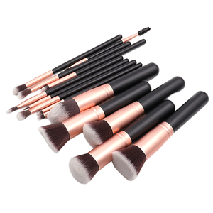 14pcs Wooden Handle Makeup Brush Set Black Synthetic Hair <b>Custom</b> Logo Cosmetic Brush Kit - Product Image 1