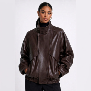 Blouson aviateur de luxe en cuir de mouton pour femme, marron, coupe classique, coupe-vent, zippé, style motard, vêtement d'extérieur pour l'automne - Product Image 1