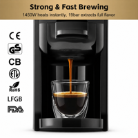 Machine à expresso compatible avec les dosettes Nespresso, 19 bars de pression, réservoir d'eau amovible, acier inoxydable, cafetière domestique