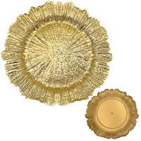 Assiettes de Présentation en Plastique PP Doré de 33 cm, Réutilisables, Grandes Assiettes pour Anniversaires, Mariages, Fêtes de Noël - Vente en Gros