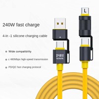 Pour iPhone 15 16 17 Pro Max, ordinateur portable, chargeur super rapide 240 W, câble de données, alliage d'aluminium, câble de charge multi USB 4 en 1 en silicone
