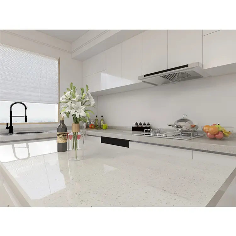 Arctic White Flat Edge Laminated Edge Quartz Kitchen Countertops Crystal White Quartz