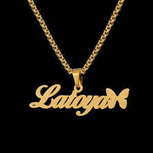 Frosted Style Custom Typenschild Halskette Personal isierte 18 Karat Gold Edelstahl Perlenkette Frauen Initial Butterfly Halskette - Product Image 4