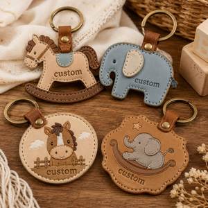 Porte-clés en cuir personnalisé multi-motifs avec motifs cheval et éléphant, gaufré, logo exclusif, cadeau, pendentif, usage quotidien - Product Image 1