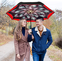 Vente en gros Offre Spéciale Double tissu coupe-vent poignée en forme de C à l'envers inversé pluie voiture uv ombre parapluie