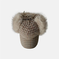 Bonnet aviateur à carreaux en maille, nouveau design hiver 2026, sport de plein air, chaud, avec fourrure
