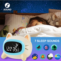 Linda Máquina de Sonidos con Reloj Despertador de Mesita de Noche, Luz Nocturna con Entrenamiento para Dormir y Lámpara de Doble Alarma para Niños y Niñas