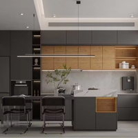 Meubles complets pour la maison : Cuisine moderne en bois laqué mat, écologique, avec îlot et évier, conception modulaire 3D gratuite, 5 pièces
