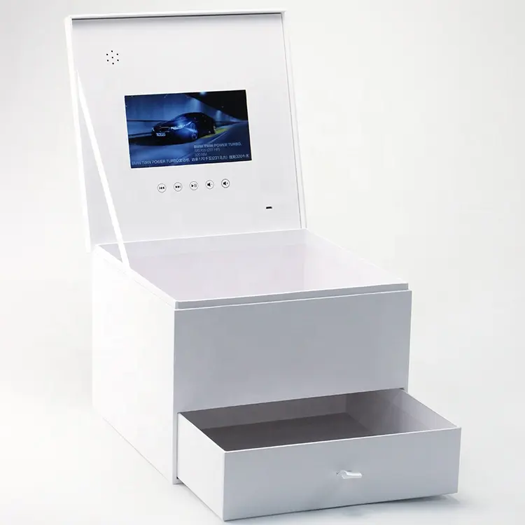 fashion design 7 inch LCD display video player flower gift packaging white double video drawer box