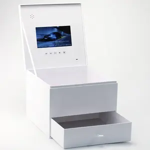 fashion design 7 inch LCD display video player flower gift packaging white double video drawer box