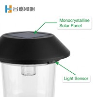 Lampe de jardin solaire moderne HEJIA à LED DC avec capteur PP, étanche IP44, certifiée RoHS, blanc chaud doux 3500K