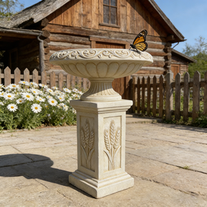 Set di Fioriere e Vasi in Resina Giallo Chiaro con Motivo a <span class=keywords><strong>Grano</strong></span> e Erba Arricciata, Stile Americano per Benvenuto in Villa - Product Image 4