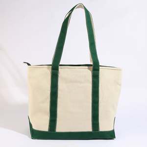 Sac fourre-tout en toile de coton recyclable personnalisé avec poignée en corde, fermeture éclair, poche, logo imprimé, couleur naturelle - Product Image 1