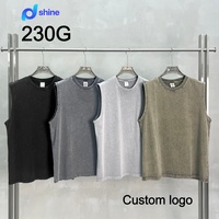 Rompi Pria Batik 230gsm Berpinggiran Longgar, Efek Vintage, Model High Street Tanpa Lengan, Warna Solid, Efek Distressed, Kaos Custom Logo