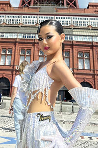 Танцевальное платье Vennystyle для латиноамериканских танцев, для взрослых и девочек – элитная индивидуальная одежда из спандекса/хлопка для выступлений: румба, чача, самба, ковбойский стиль - Product Image 4