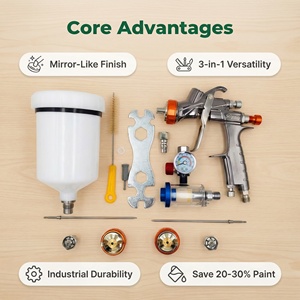 ปืนพ่นสีรถยนต์พร้อมอะแดปเตอร์ถ้วยพลาสติกแบบใช้แล้วทิ้ง PPS, หัวฉีดพ่นละเอียดขนาด 1.3 มม., ชุดปืนพ่นสีรถยนต์แบบป้อนสีด้วยแรงโน้มถ่วง ไม่ต้องทำความสะอาด - Product Image 3